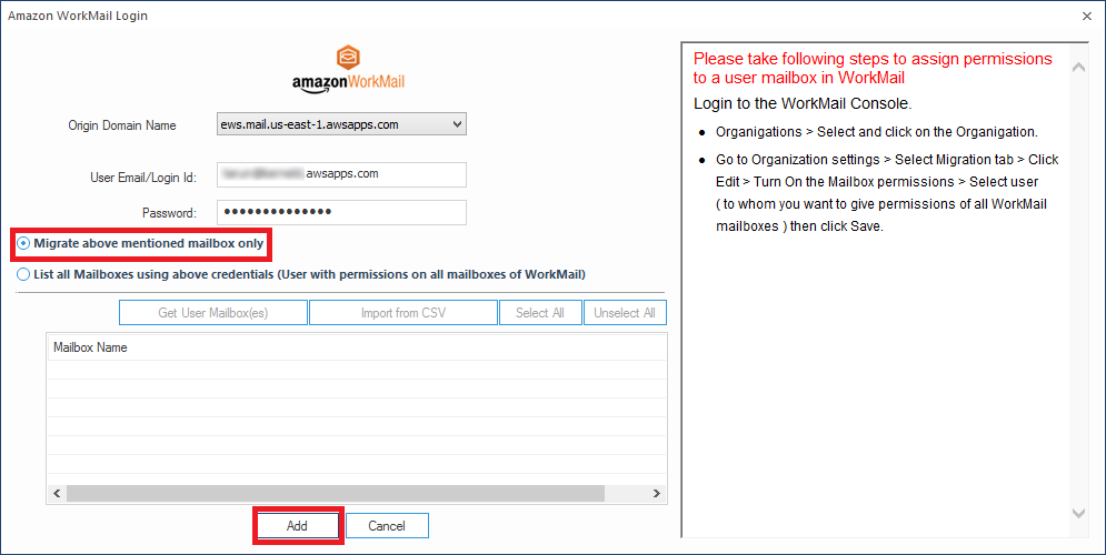 Amazon WorkMail to Office 365 Screenshots