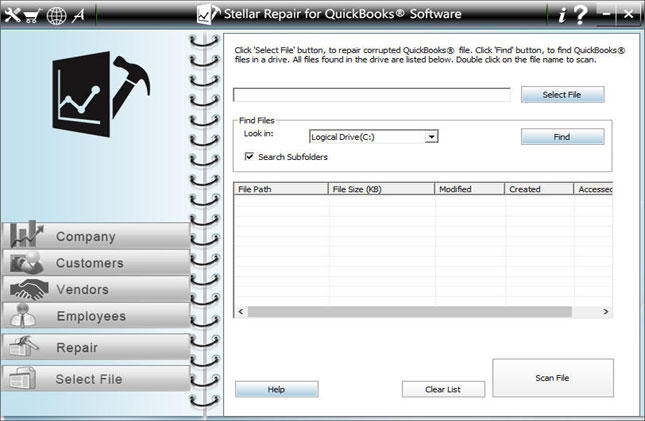 Recovery tool for QuickBooks - Home Screens