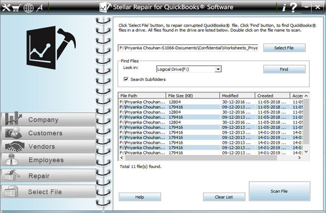 Select QuickBooks file to repair