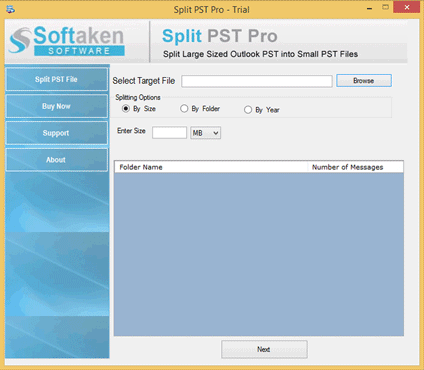 Split PST file - Home Screens