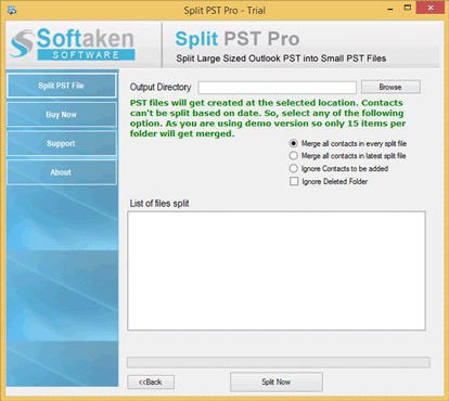 Select the Avalable option to split pst file