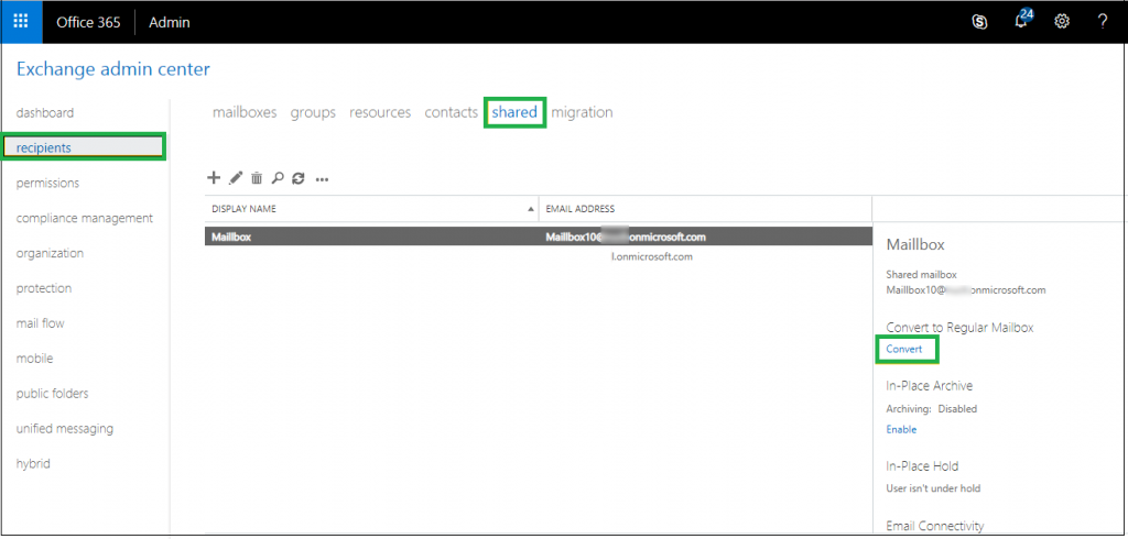 How to Convert Office 365 User Mailbox to Shared & Back to User Mailbox?