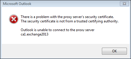 Outlook is unable to connect to the proxy server