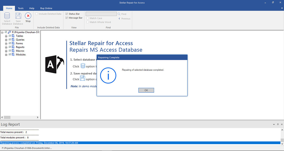 Access File Repair complete