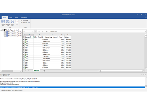 Shows the preview of recovered excel file data