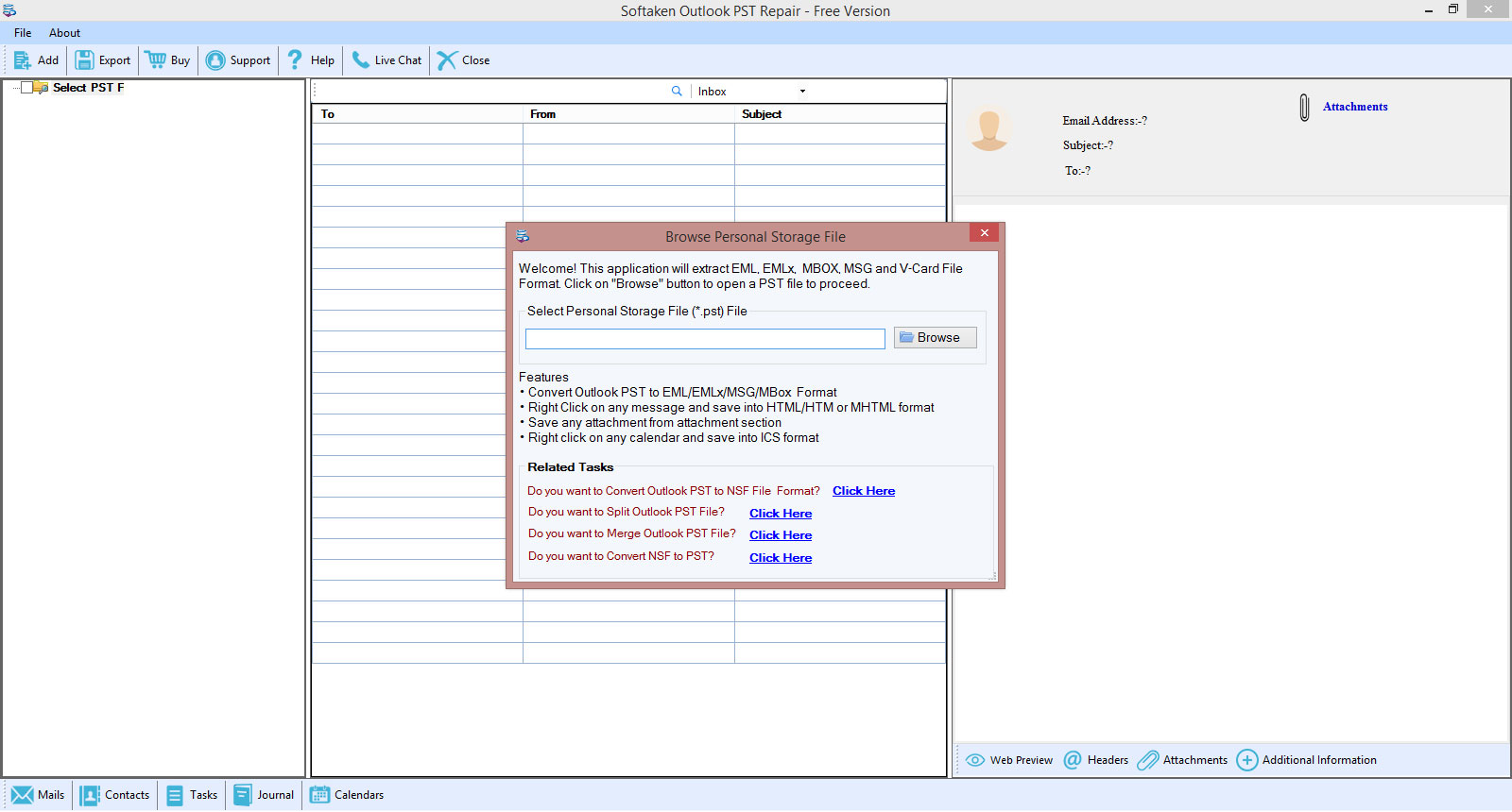 Outlook PST Recovery - Home Screens