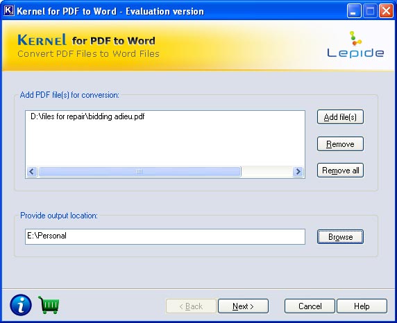 Select pdf file for conversion