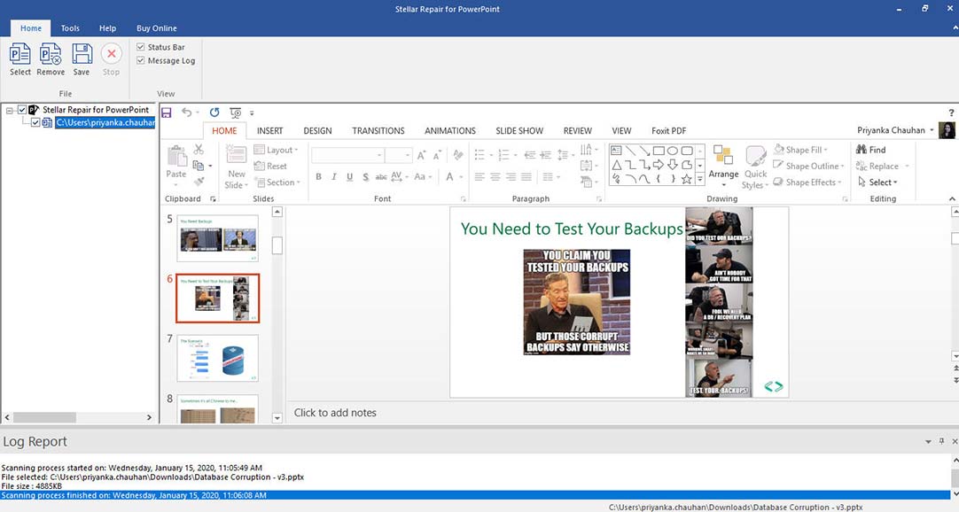 Shows the preview of recovered PowerPoint files
