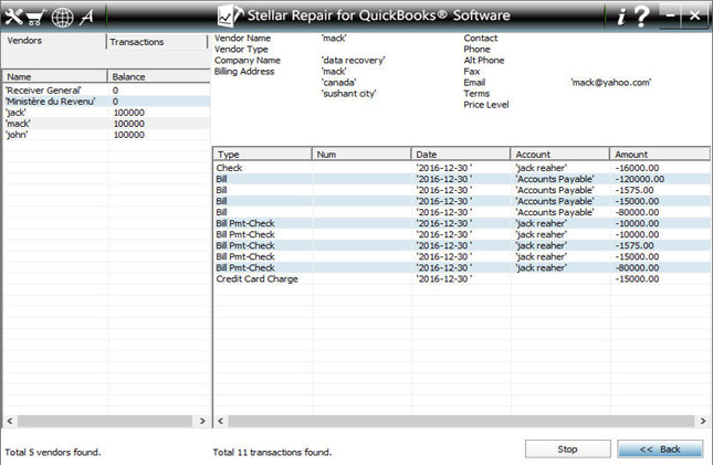 Select the destination location to save recovered QuickBooks data