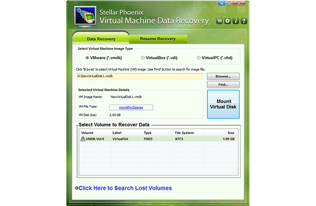 Select VHD file to recover
