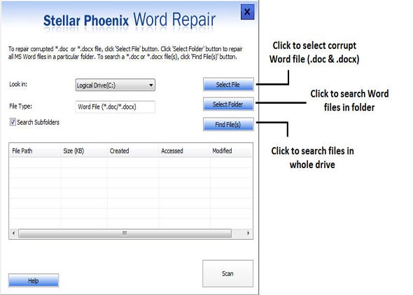 Word Document Recovery - Home Screens