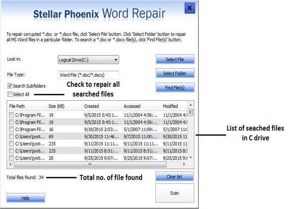 Select Word file for repairing process